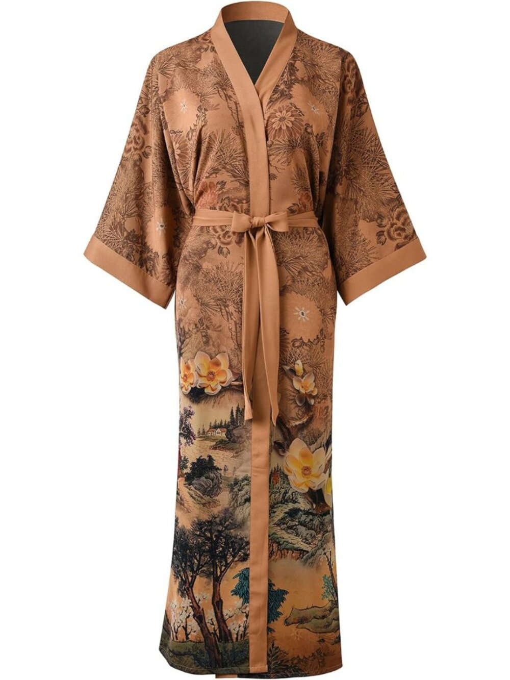 Floral Long Kimono Robe | Women's Lightweight Bathrobe & Nightgown